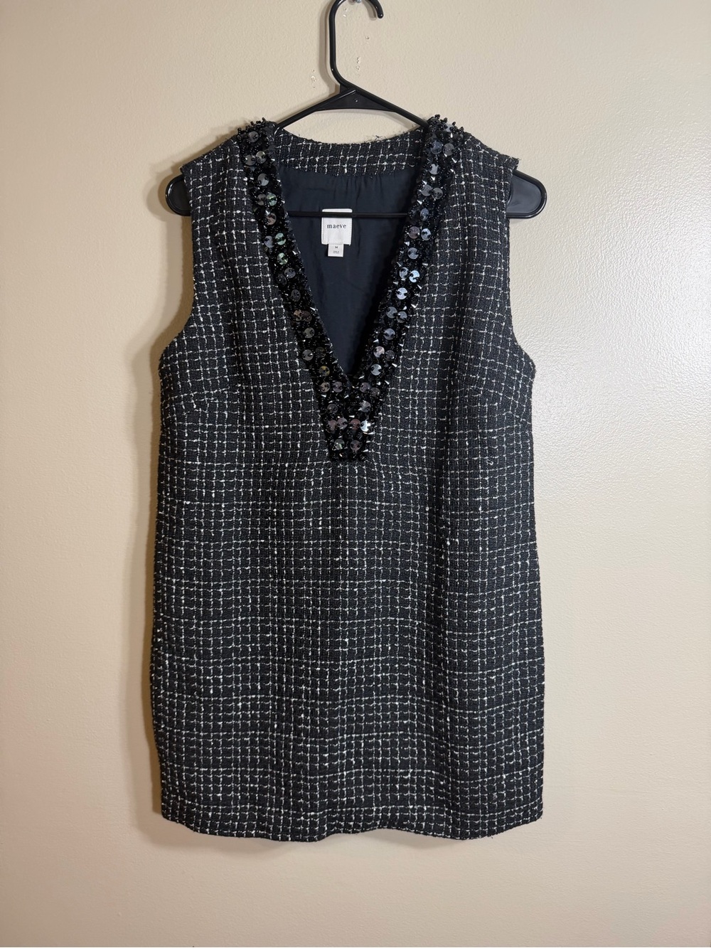 Anthropologie Maeve Embellished Tweed Beaded Sequin Mini Dress M
